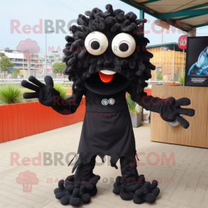 Black Fried Calamari mascot costume character dressed with a Trousers and Anklets