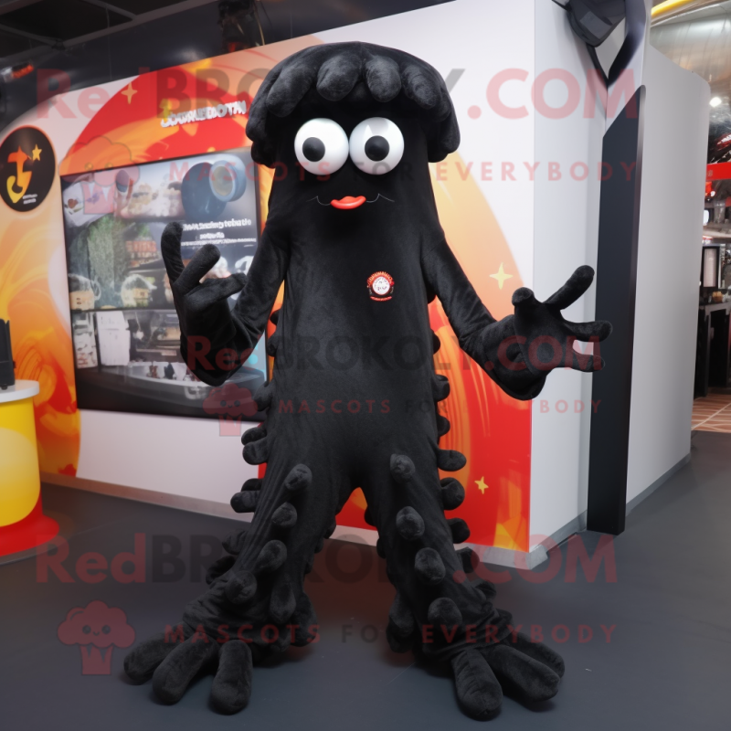 Black Fried Calamari mascot costume character dressed with a Trousers and Anklets Black Fried Calamari mascot costume character dressed with a Trousers and Anklets