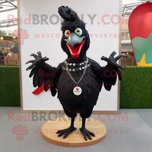 Black Rooster mascot costume character dressed with a V-Neck Tee and Rings