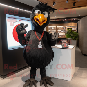 Black Rooster mascot costume character dressed with a V-Neck Tee and Rings