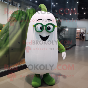 White Cucumber mascot costume character dressed with a Polo Tee and Eyeglasses