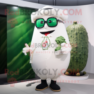 White Cucumber mascot costume character dressed with a Polo Tee and Eyeglasses