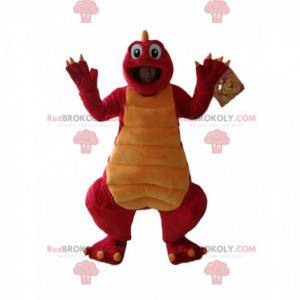 Mascotte divertente del dinosauro rosso e giallo -