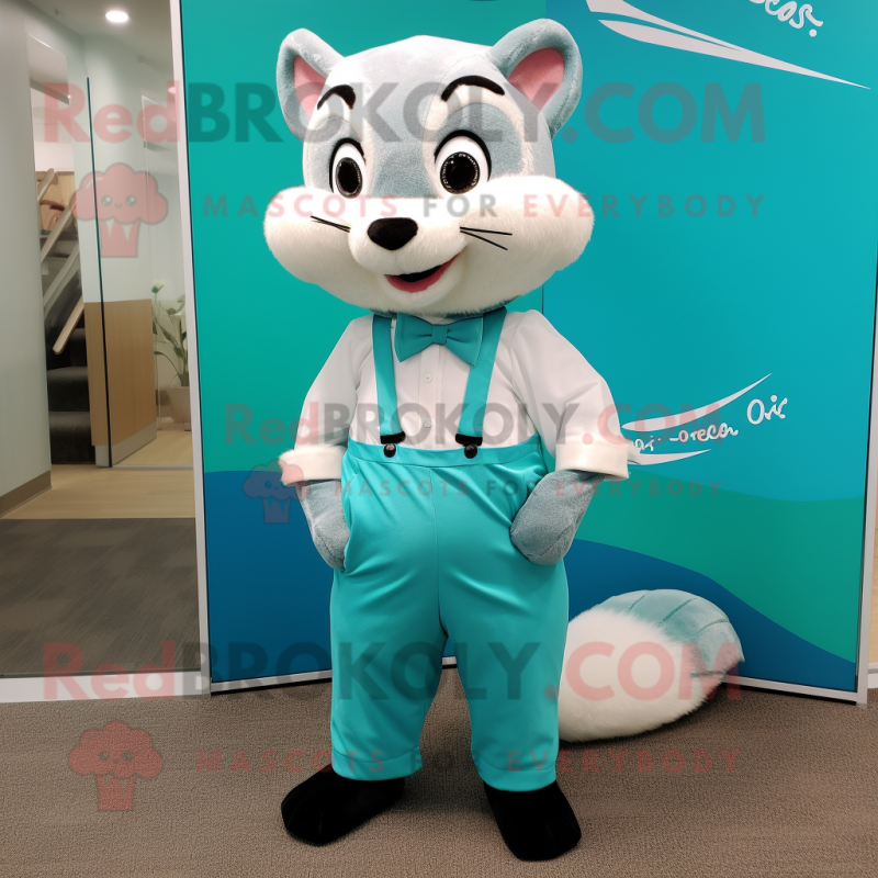 Teal Ferret mascot costume character dressed with a Poplin Shirt and Pocket squares