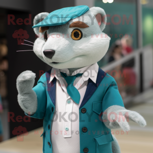 Teal Ferret mascot costume character dressed with a Poplin Shirt and Pocket squares