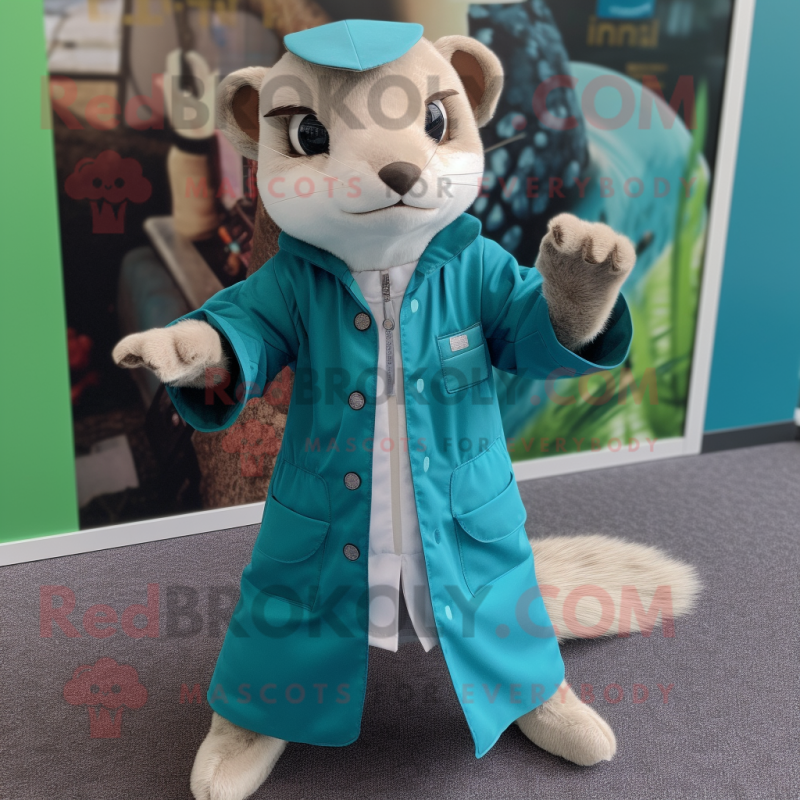 Teal Ferret mascot costume character dressed with a Poplin Shirt and Pocket squares