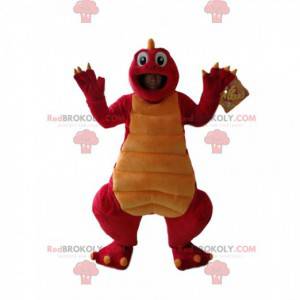 Mascotte divertente del dinosauro rosso e giallo -