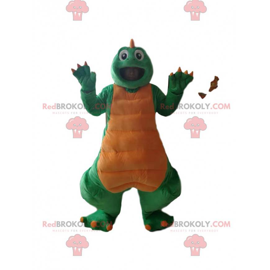 Mascote dinossauro verde e amarelo - Redbrokoly.com