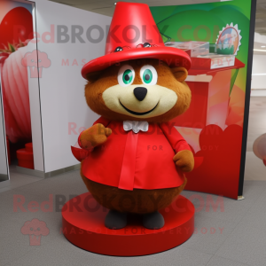 Red Hedgehog mascot costume character dressed with a A-Line Skirt and Hat pins