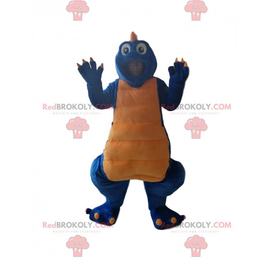Mascote dinossauro azul e amarelo - Redbrokoly.com