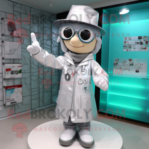 Silver Doctor mascot costume character dressed with a Raincoat and Scarves