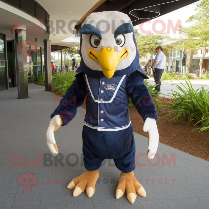 Navy Haast'S Eagle mascot costume character dressed with a Jeggings and Cummerbunds