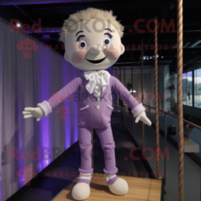 Lavender Tightrope Walker mascot costume character dressed with a Trousers and Hairpins