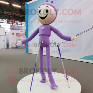Lavender Tightrope Walker mascot costume character dressed with a Trousers and Hairpins