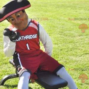 Patriot soldier mascot dressed in red black and white -