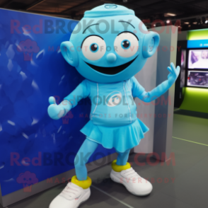 Cyan Alliance mascot costume character dressed with a Mini Skirt and Foot pads