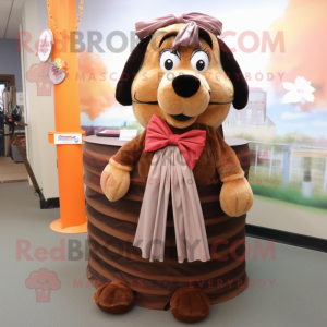 Brown Shepard'S Pie mascot costume character dressed with a Maxi Skirt and Bow ties