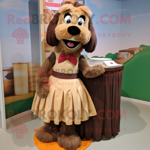 Brown Shepard'S Pie mascot costume character dressed with a Maxi Skirt and Bow ties