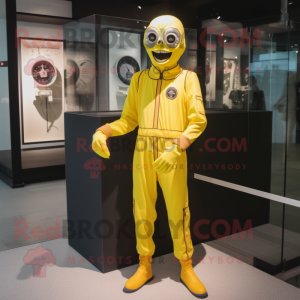 Lemon Yellow Undead mascot costume character dressed with a Jumpsuit and Bracelet watches