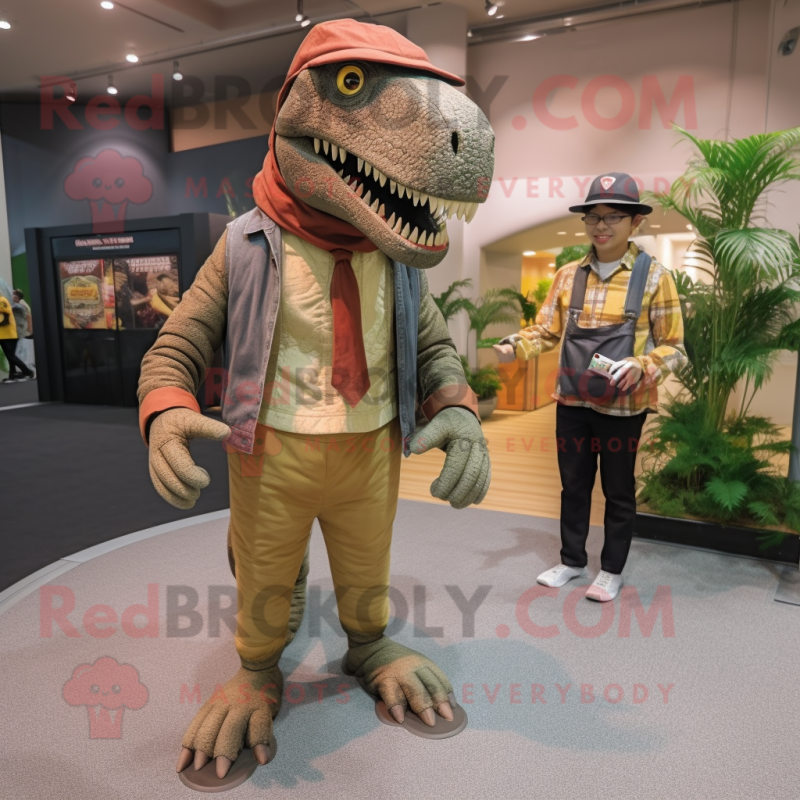 nan Tyrannosaurus mascot costume character dressed with a Corduroy Pants and Ties