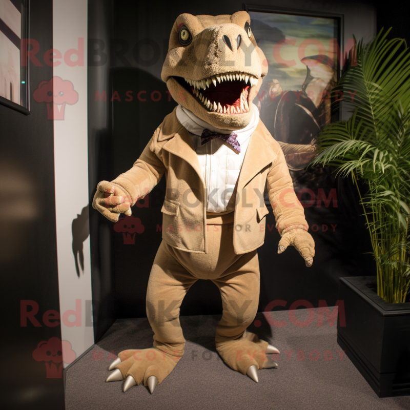 nan Tyrannosaurus mascot costume character dressed with a Corduroy Pants and Ties