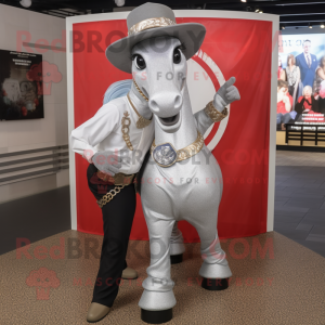 Silver Horseshoe mascot costume character dressed with a Dress Shirt and Bracelets