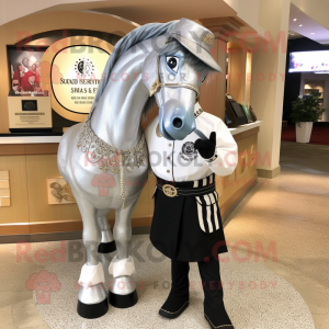 Silver Horseshoe mascot costume character dressed with a Dress Shirt and Bracelets