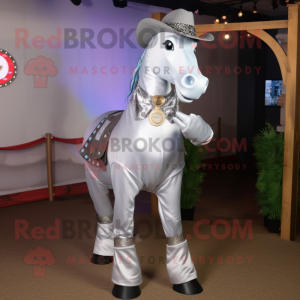 Silver Horseshoe mascot costume character dressed with a Dress Shirt and Bracelets