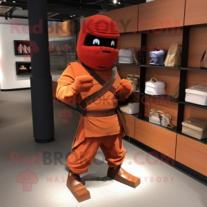 Rust Ninja mascot costume character dressed with a Chinos and Handbags