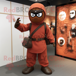 Rust Ninja mascot costume character dressed with a Chinos and Handbags