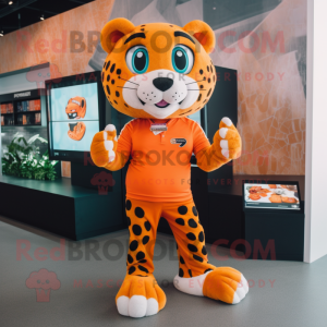 Orange Jaguar mascot costume character dressed with a Trousers and Digital watches