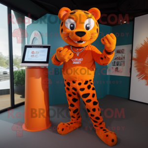 Orange Jaguar mascot costume character dressed with a Trousers and Digital watches