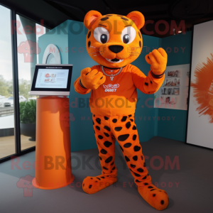 Orange Jaguar maskot kostym...