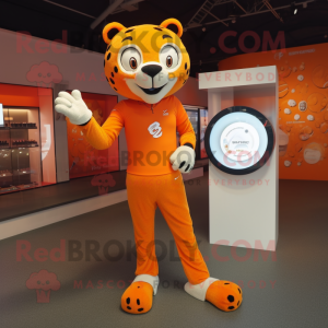 Orange Jaguar mascot costume character dressed with a Trousers and Digital watches
