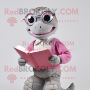 Gray Pink mascot costume character dressed with a Turtleneck and Reading glasses