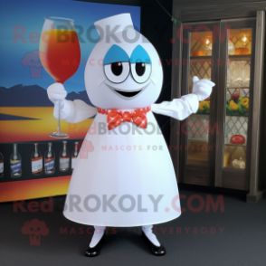 White Shakshuka mascot costume character dressed with a Cocktail Dress and Bow ties