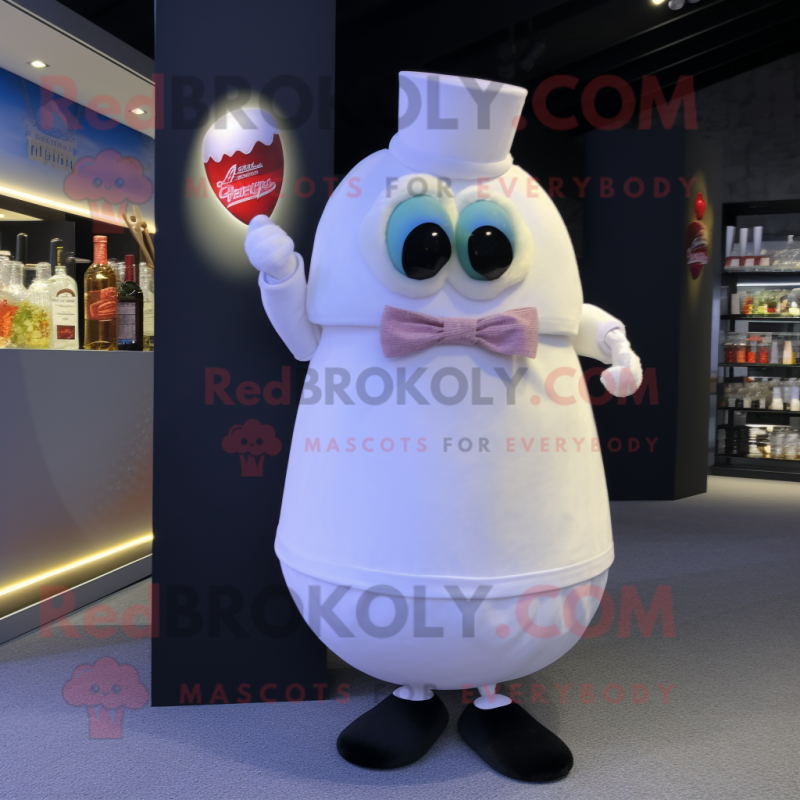White Shakshuka mascot costume character dressed with a Cocktail Dress and Bow ties White Shakshuka mascot costume character dressed with a Cocktail Dress and Bow ties