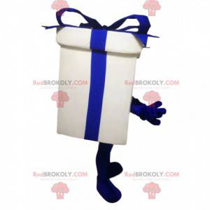 Hvit og blå gavepakke maskot - Redbrokoly.com