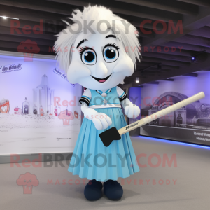 White Ice Hockey Stick mascot costume character dressed with a Skirt and Hairpins