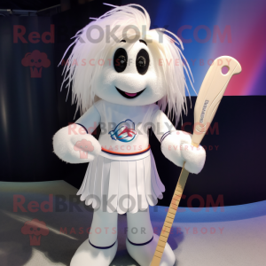 White Ice Hockey Stick mascot costume character dressed with a Skirt and Hairpins