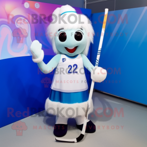 White Ice Hockey Stick mascot costume character dressed with a Skirt and Hairpins