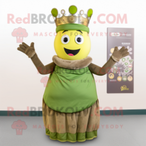 Olive King mascot costume character dressed with a Maxi Skirt and Bracelets