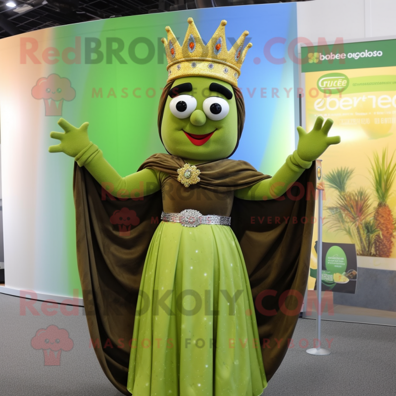 Olive King mascot costume character dressed with a Maxi Skirt and Bracelets