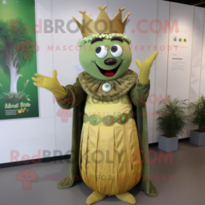 Olive King mascot costume character dressed with a Maxi Skirt and Bracelets
