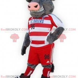 Mascota de búfalo toro gris en ropa deportiva - Redbrokoly.com