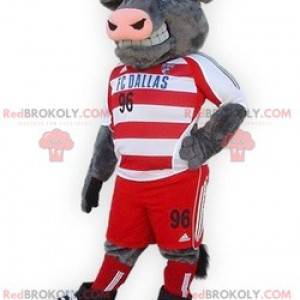 Mascotte di bufalo toro grigio in abbigliamento sportivo -