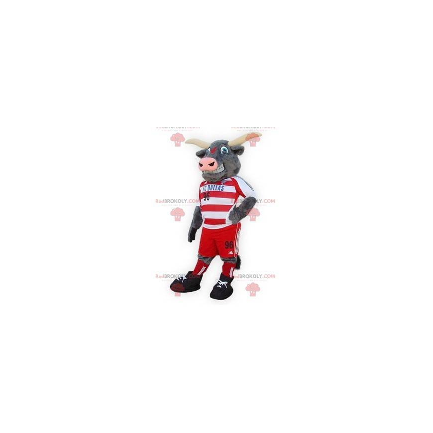 Mascote de búfalo cinza em roupas esportivas - Redbrokoly.com