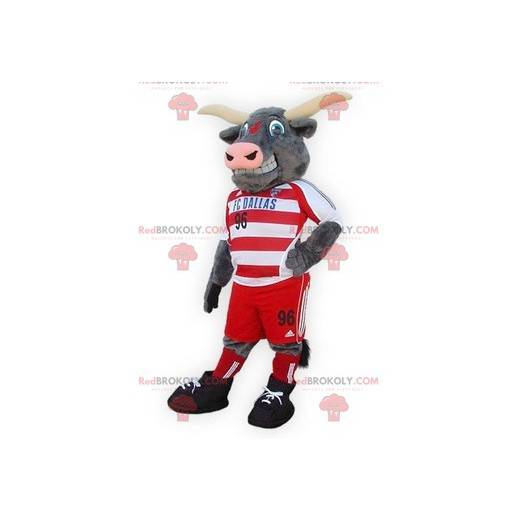 Mascote de búfalo cinza em roupas esportivas - Redbrokoly.com