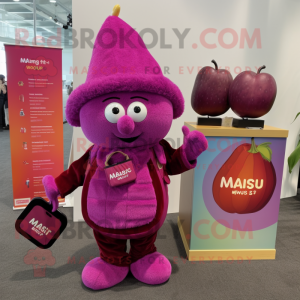 Magenta Mango mascot costume character dressed with a Corduroy Pants and Coin purses