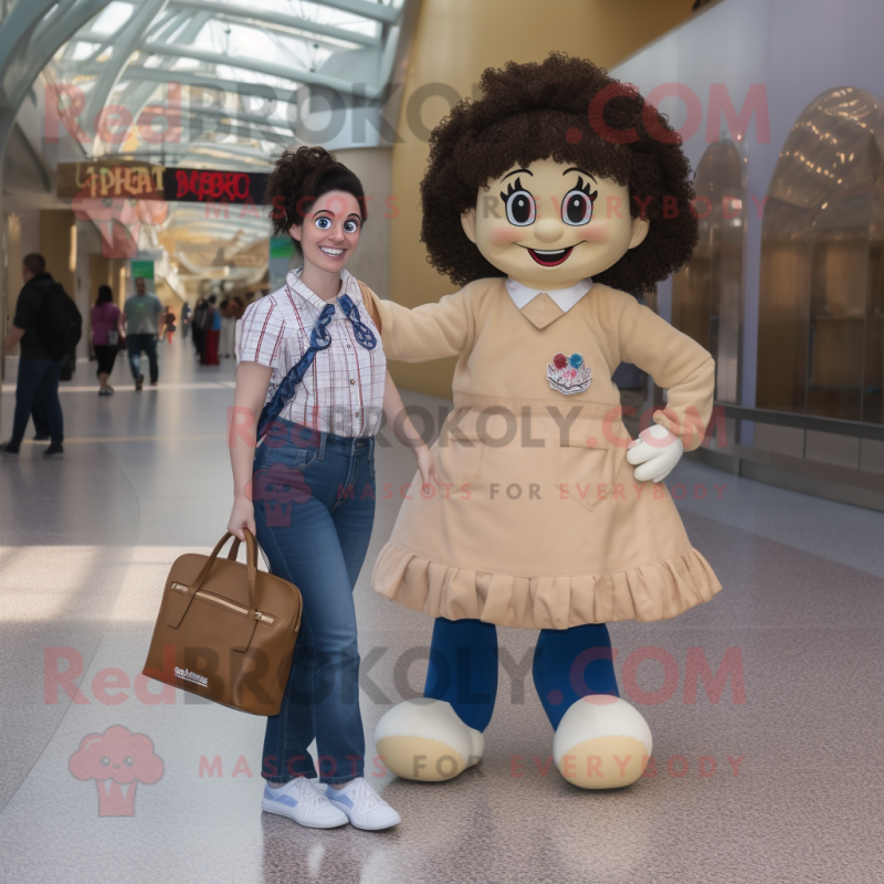 Beige Irish Dancer mascot costume character dressed with a Boyfriend Jeans and Handbags